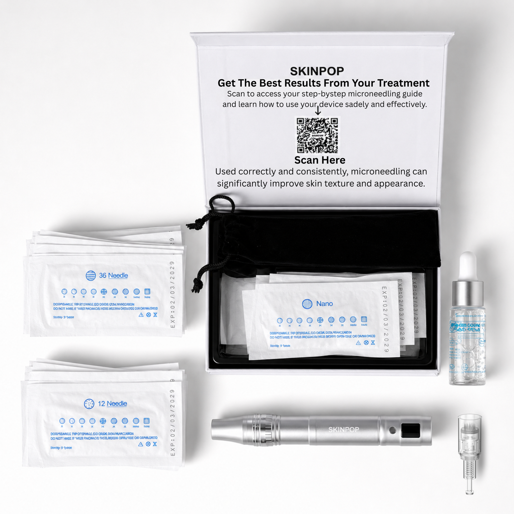 Skinpop L3 Home Microneedling derma pen kit complete with 30 cartridges + serum