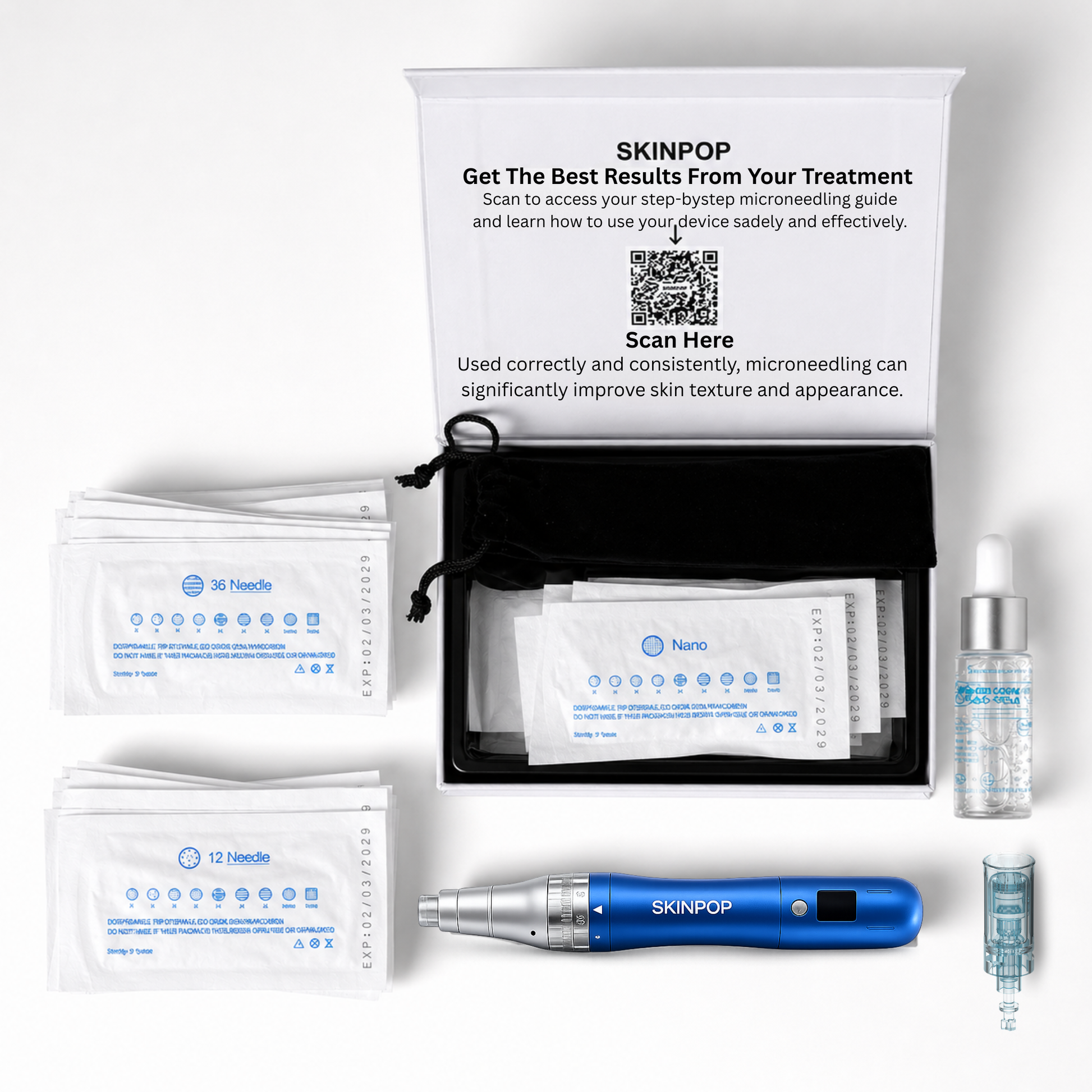 Skinpop N6 Home Microneedling derma pen kit complete with 30 cartridges + serum