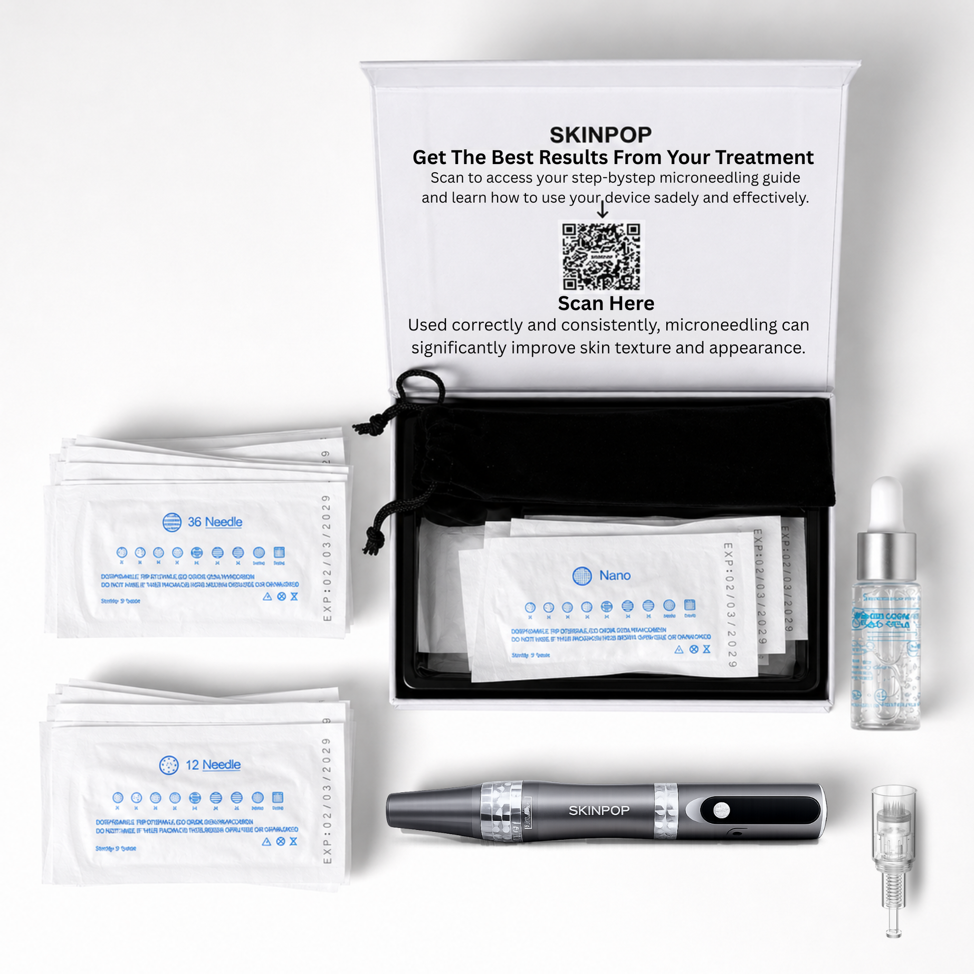 Skinpop S8 Home Microneedling derma pen kit complete with 30 cartridges + serum